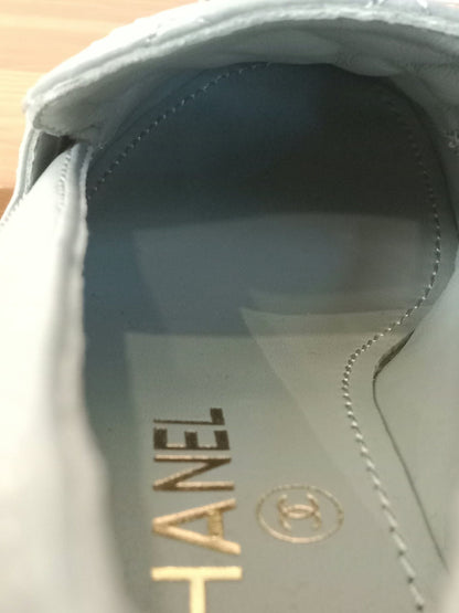 Chanel Quilted Chunky-Heeled Loafers Lambskin Light Teal Size 36.5