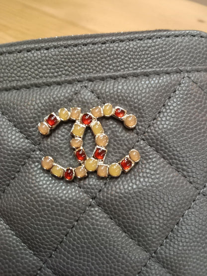Chanel Quilted Caviar Crystal CC Zipped Coin Purse Dark Grey Diamond Quilted Multicolored Crystal Embellished CC Logo Microchipped