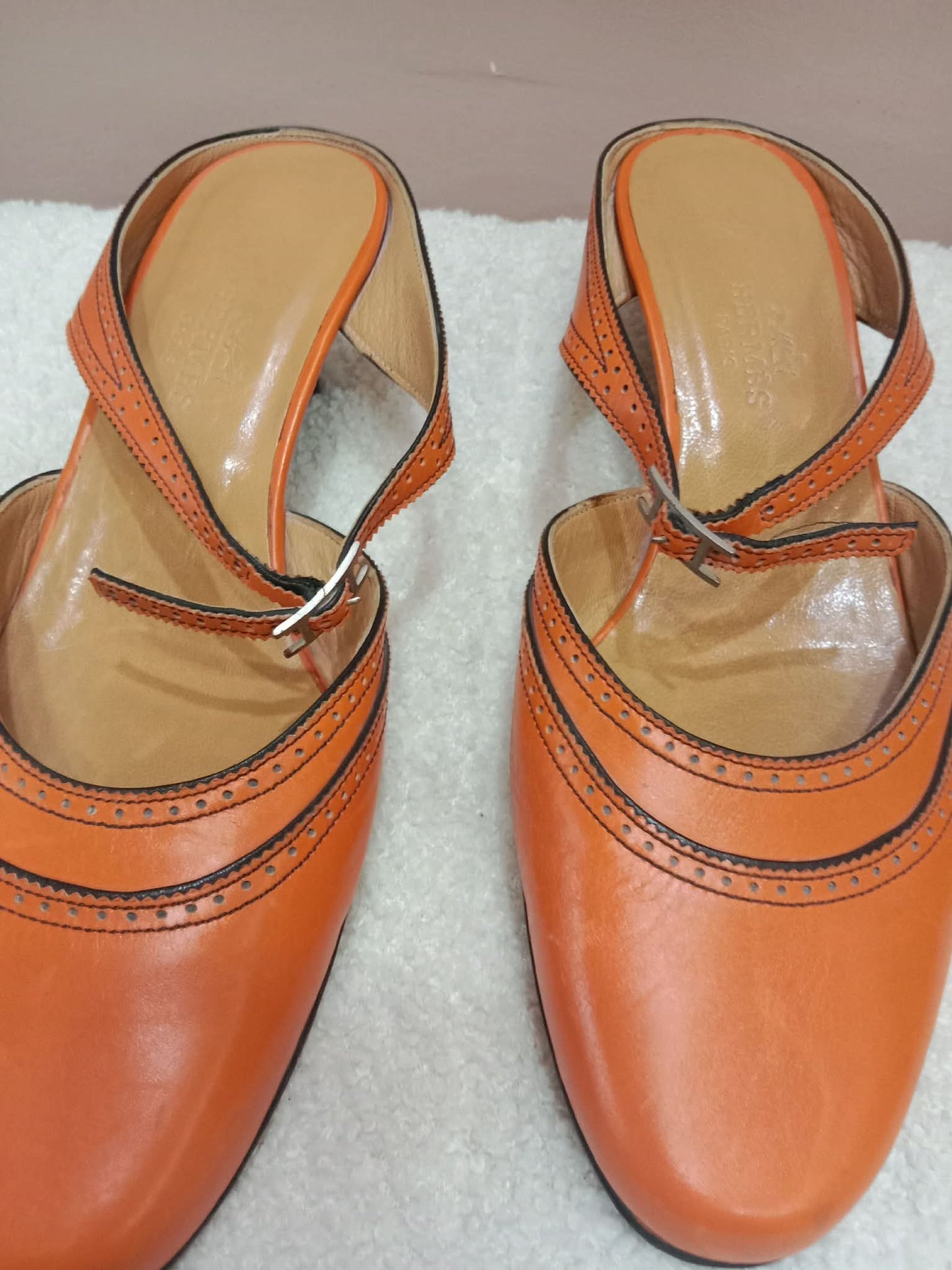 Hermes Slingback Mules Orange size 36