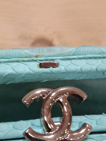 Chanel Mint Green Python Leather Clutch With a Silver-Toned Kiss-Lock Closure Series 15