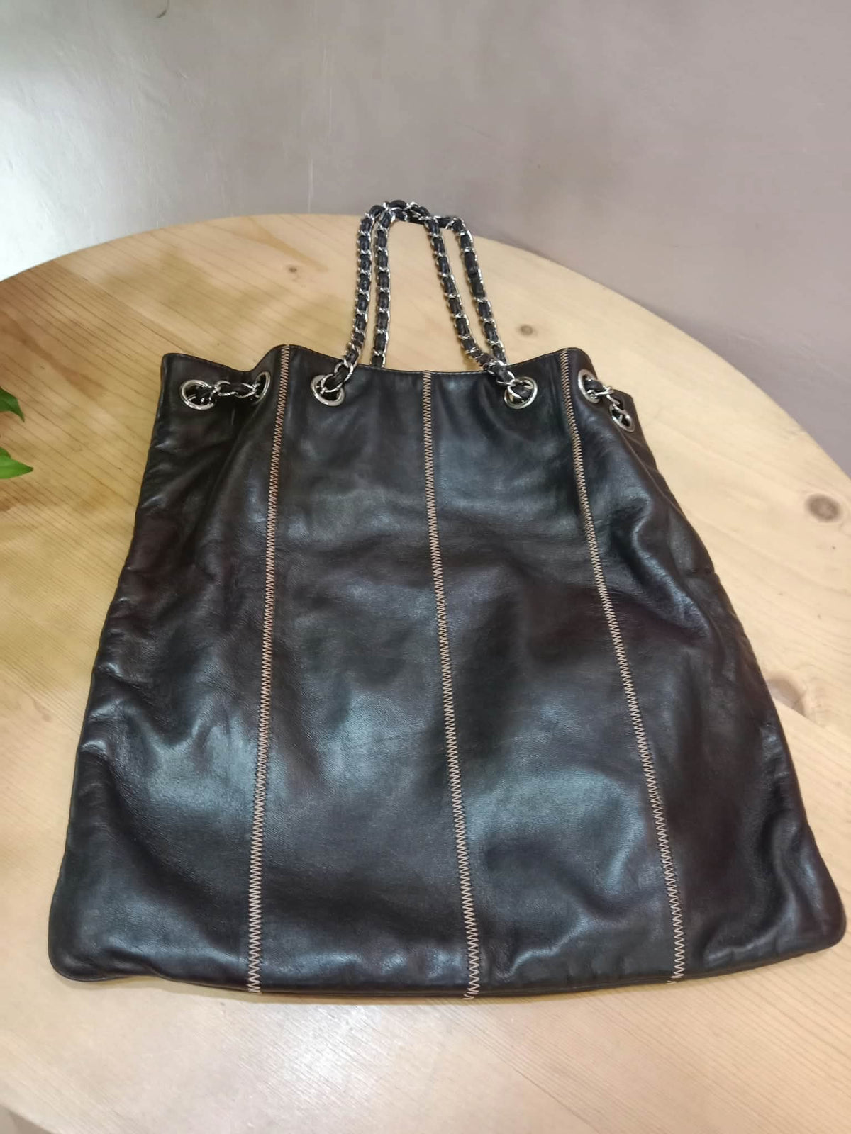 Chanel Drawstring Lambskin Black Tote Bag Series 8