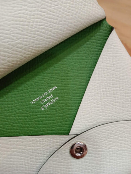 Hermes Calvi Duo Card Case Vert Fizz/Vert Criquet Clemence Stamp W 2024