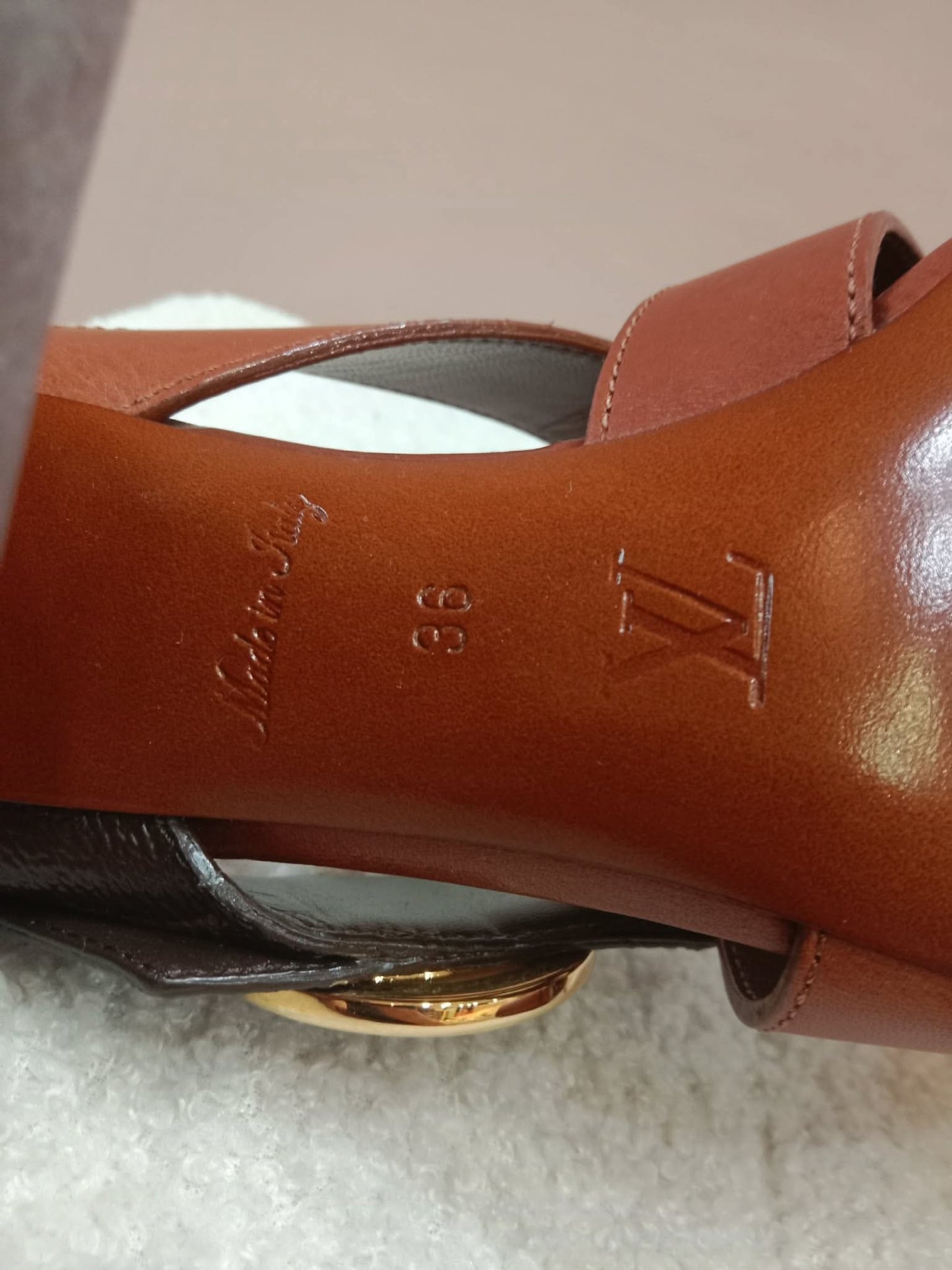 Louis Vuitton Horizon Block Heels Slide Sandals Monogram Leather Brown Size 36