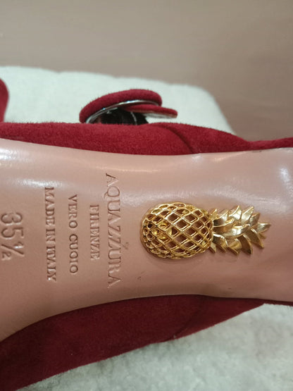 Aquazzura Blossom Suede Pointed Toe Mules Red Size 35.5