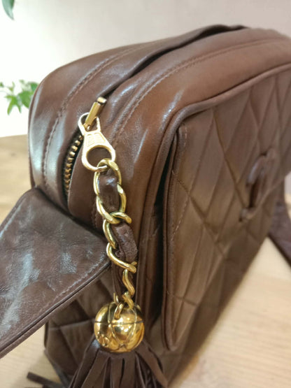 Chanel Shoulder Bag Embossed CC Logo Vintage Chocolate Brown