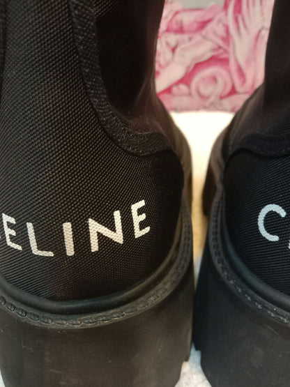 Celine Bulky Laced Up Boots Nylon/Shiny Bull Black Size 37.5