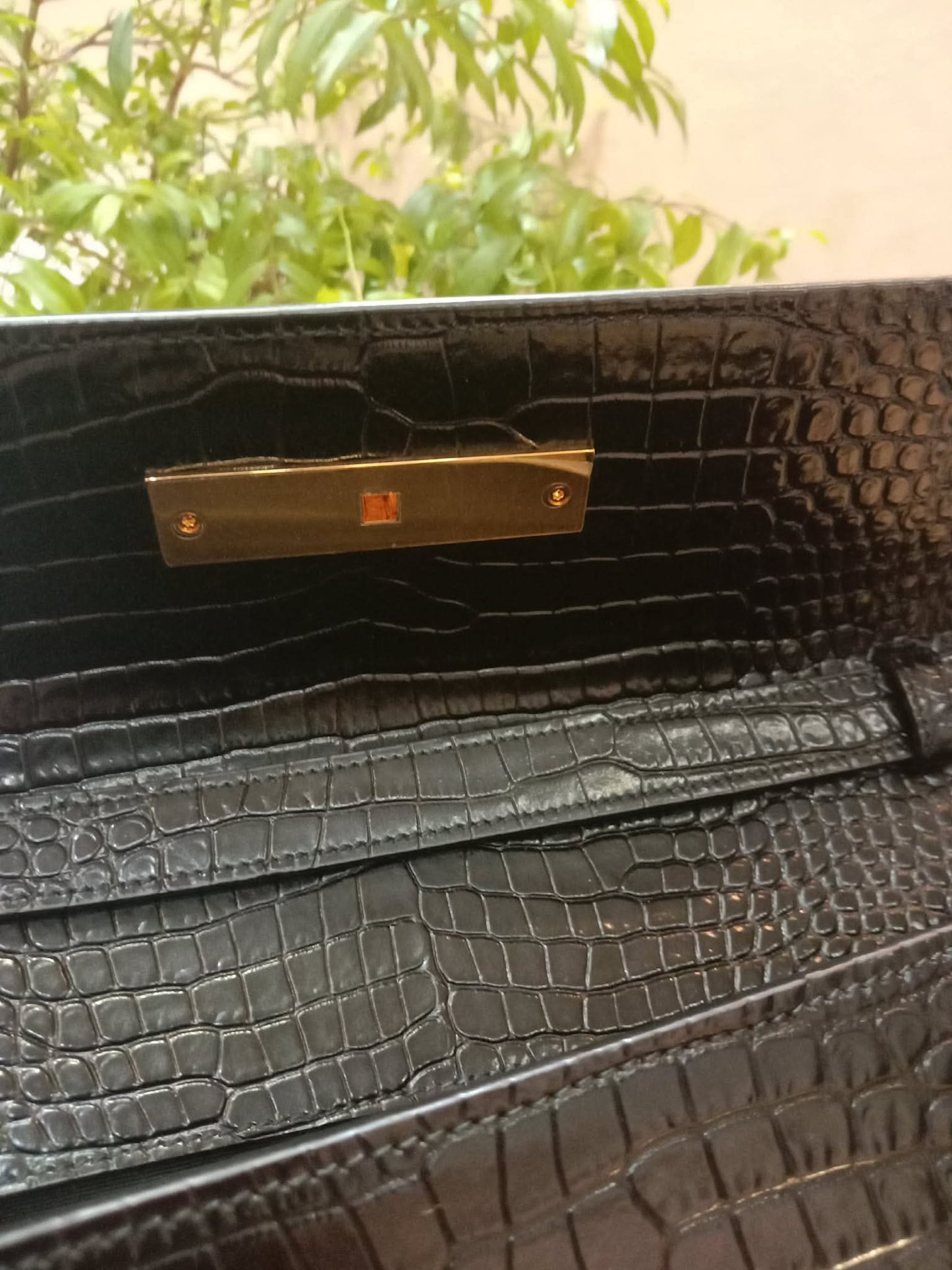 Saint Laurent Manhattan Crocodile Embossed Leather Black