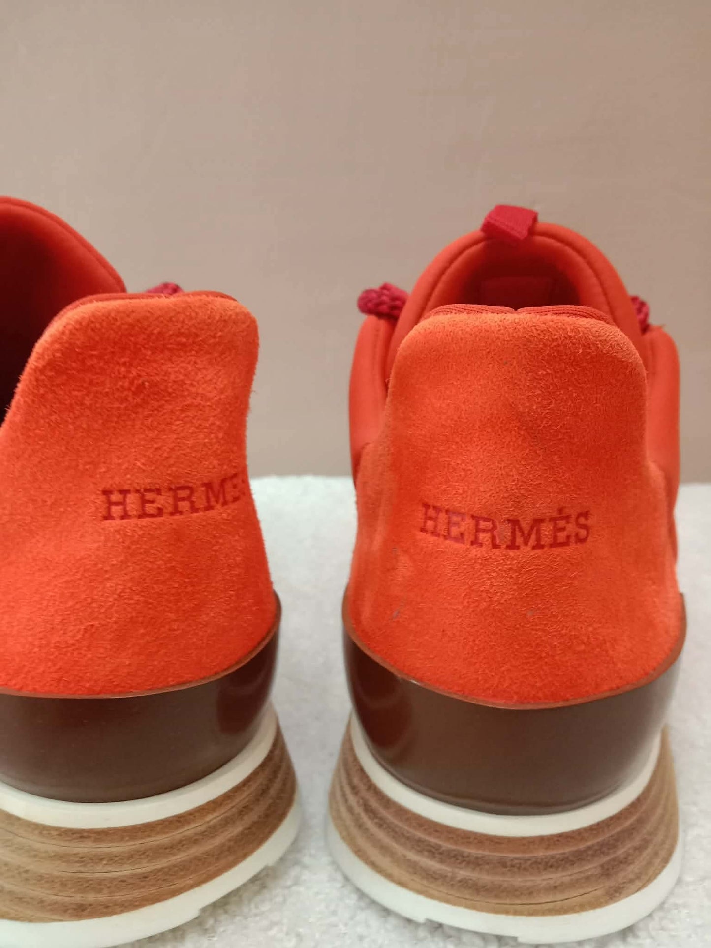 Hermes Miles Neoprene/Suede Sneakers Red Size 38