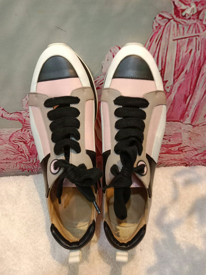 Hermes Rebus Sneakers Rose Aube/Black/White/Taupe Size 37.5