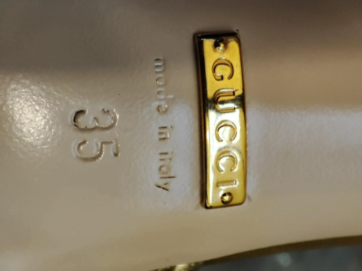 Gucci Allie Knotted Metallic Gold Heels Size 35