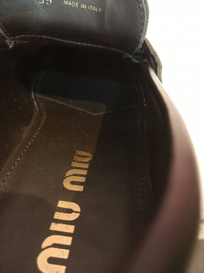 Miu Miu Brushed Penny Loafers Leather Black Size 35