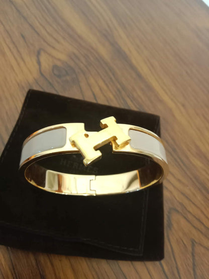 Hermes Clic H Bangle Bracelet Enamel Etoupe PM