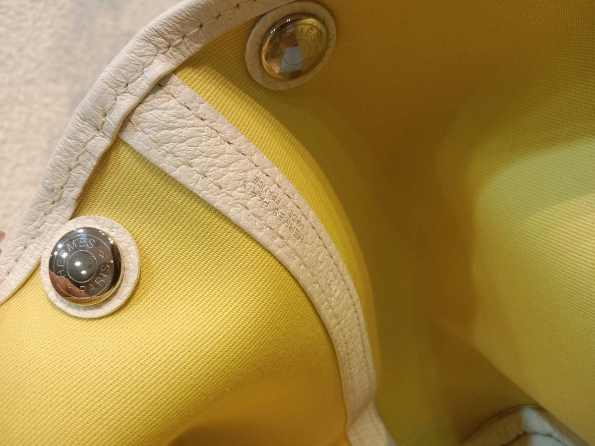 Hermes Garden Party 30 Yellow/White Canvas/Leather Stamp R Square 2014