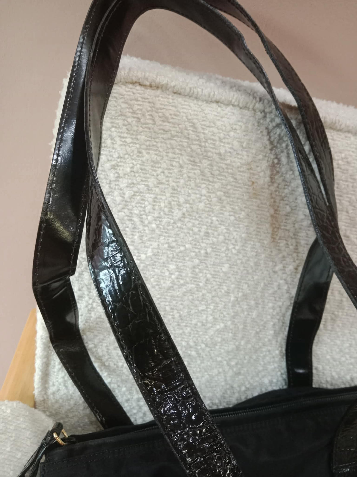 Prada Vintage Tessuto Tote Nylon/Crocodile Embossed Leather Bag