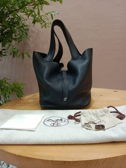 Hermes Picotin 22 Noir Clemence Stamp T 2015