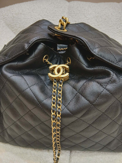 Chanel 25 Black Caviar Microchipped Fullset