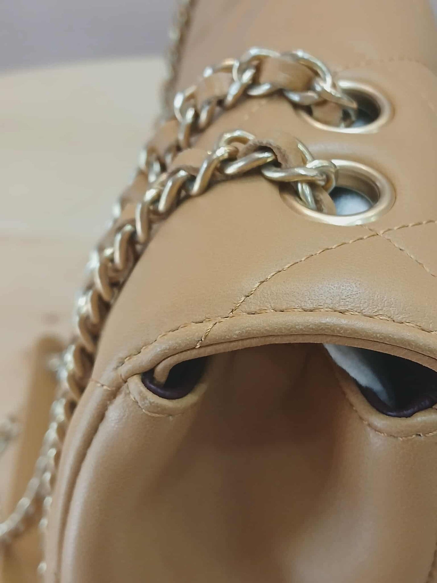 Chanel Diamond CC Chain Brown Caramel Lambskin Flap Bag Series 18