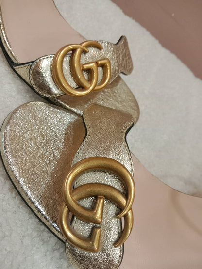 Gucci GG Marmont Sandals Metallic Gold Size 36