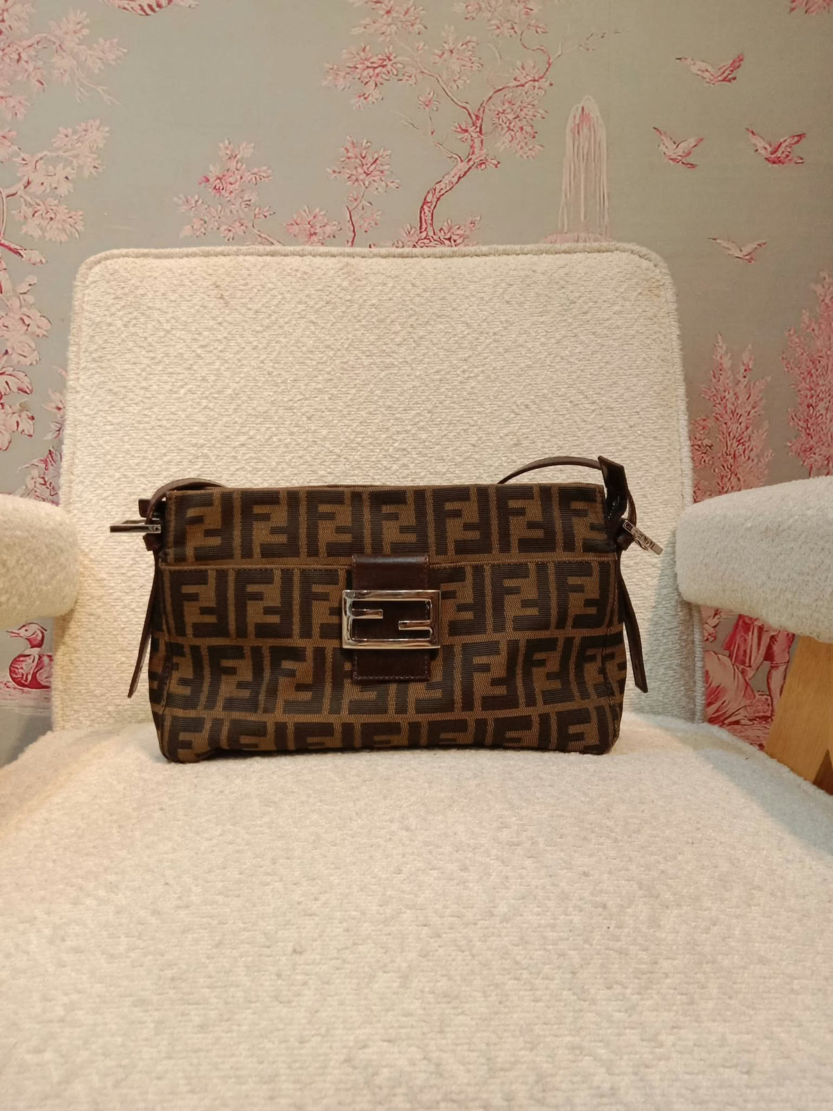 Fendi Zucca Baguette Canvas Shoulder Bag Brown