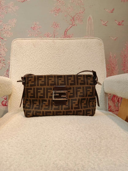 Fendi Zucca Baguette Canvas Shoulder Bag Brown