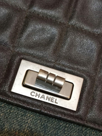 Chanel Vintage Denim and Leather Chocolate Bar Blue Green Denim Series 6