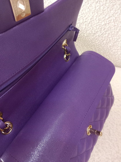 Chanel Metiers D'Art 2022 Timeless Classic Quilted Double Flap Small Caviar Microchipped Purple