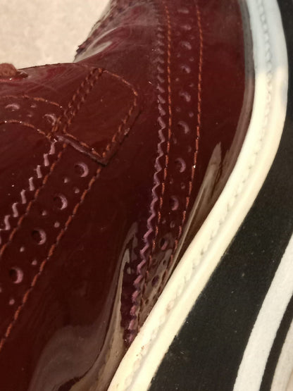 Prada Wingtip Brogue Derby Patent Platform Burgundy Size 37.5