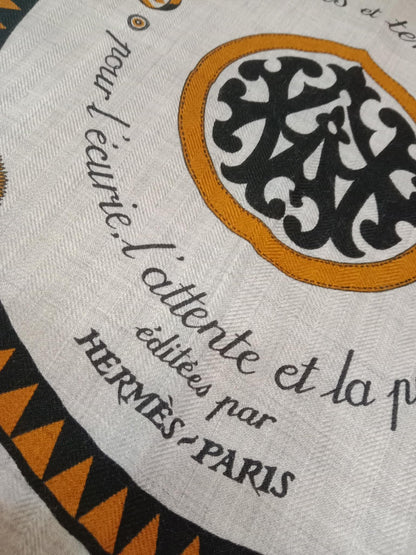 Hermes "Couvertures Et Tenues de Jour" Silk Scarf featuring a Circular Equestrian Design
