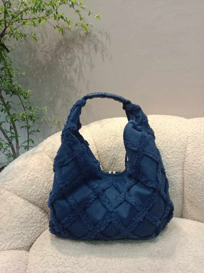 Chanel Cotton Canvas Large CC Embrace Hobo Navy Blue Bag