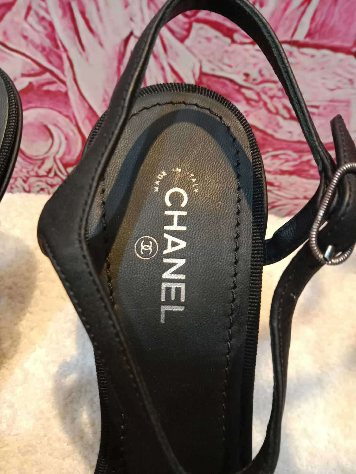 Chanel Ankle-Strap Tiered Bow CC Logo Sandals Black Size 37 1/2