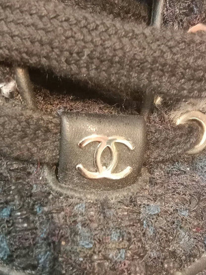 Chanel Tweed Sneakers Silver CC Logo 39 1/2