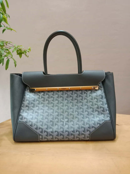Goyard Saigon Tote Bag Goyardine Canvas with Structured Leather Trim Gris MM