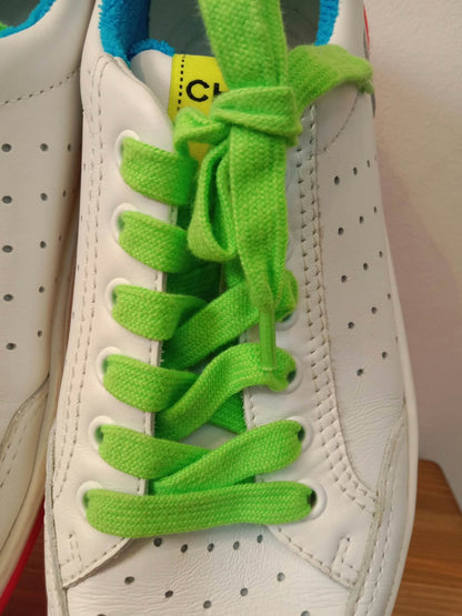 Chanel White Leather CC Lace-Up Sneakers Neon Multicolor Size 37
