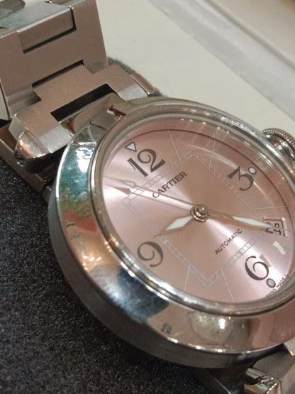 Cartier Pasha C Watch 35mm Stainless Case Pink Dial Arabic Numerals