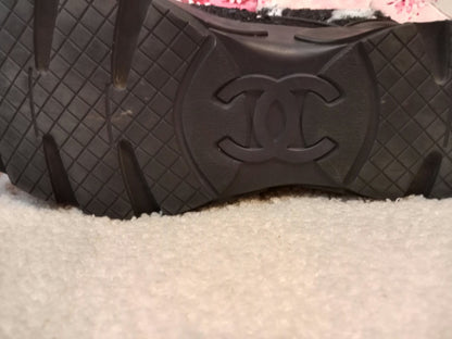 Chanel Tweed Sneakers Silver CC Logo 39 1/2