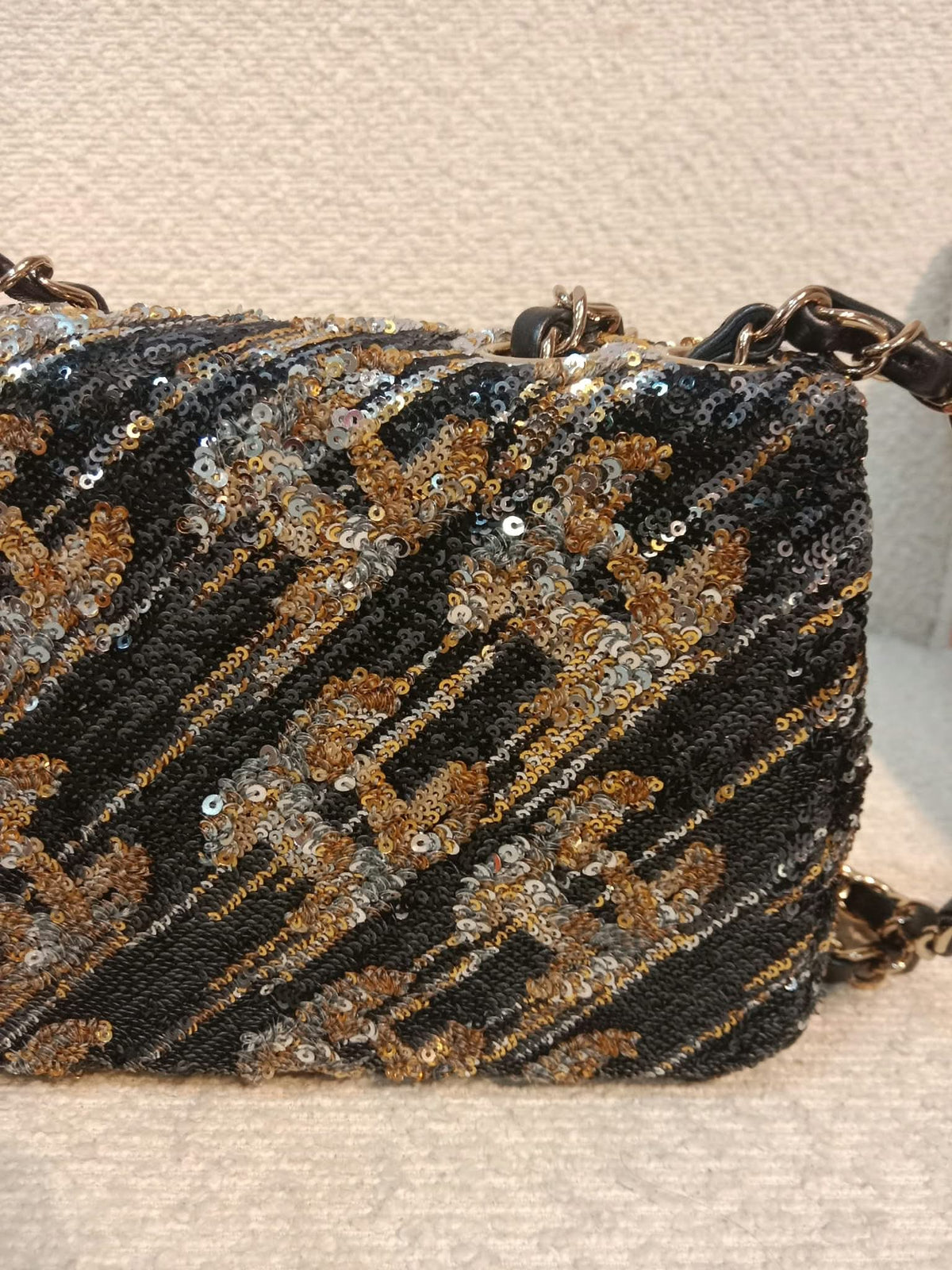 Chanel Mini Rectangular Gold/Black Sequin Limited Edition Microchipped