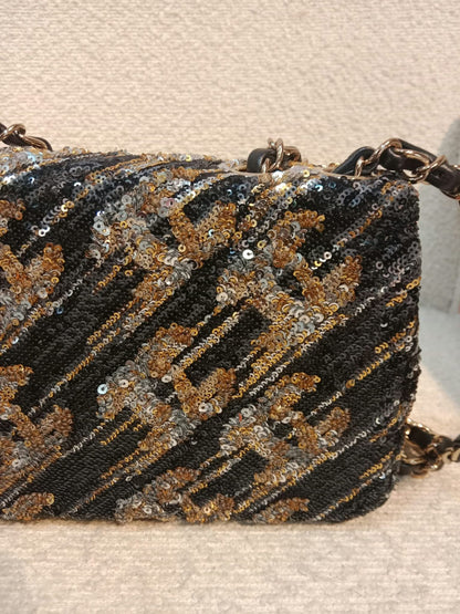 Chanel Mini Rectangular Gold/Black Sequin Limited Edition Microchipped