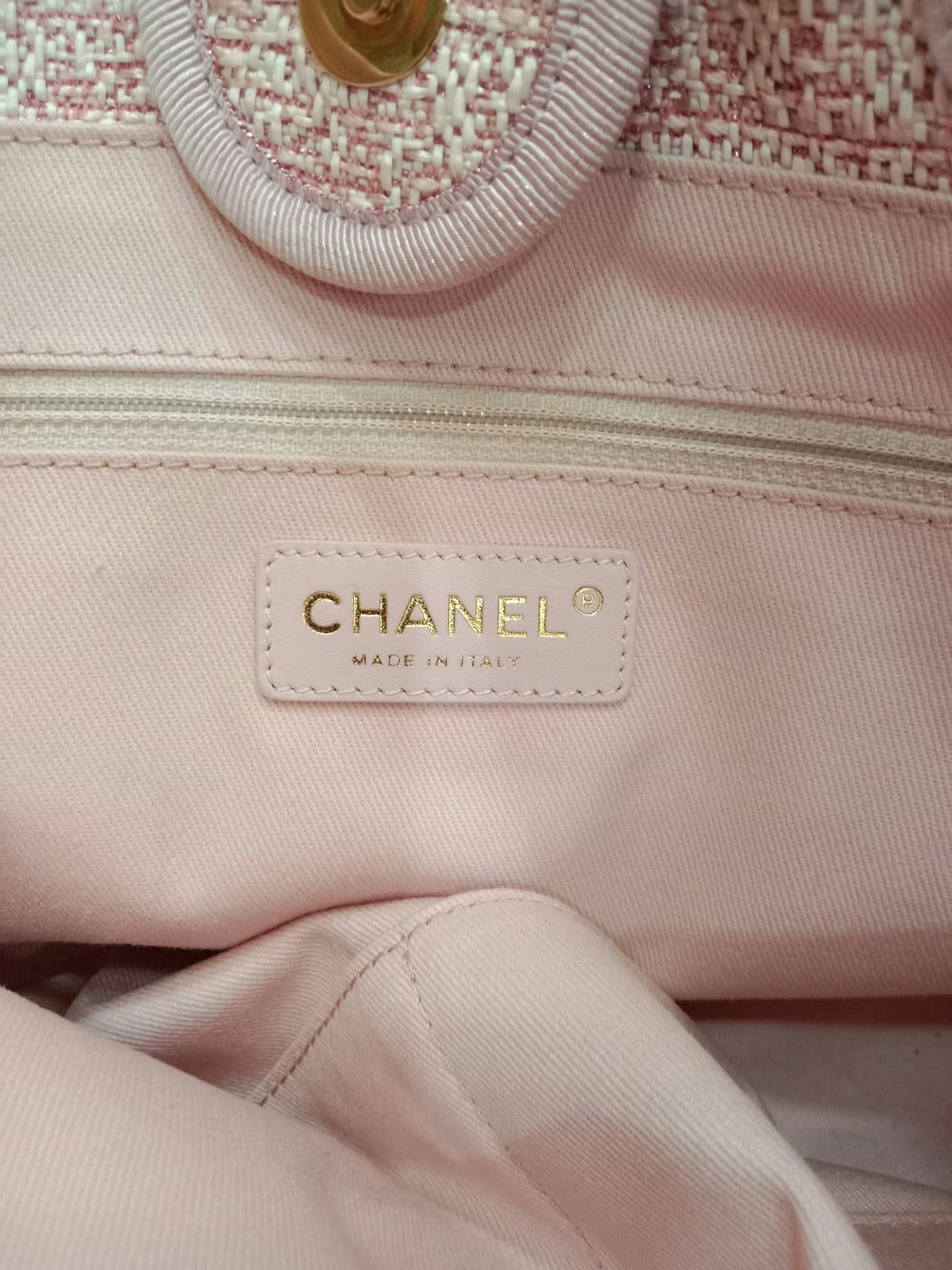 Chanel Deauville Tote Tweed Pink Microchipped