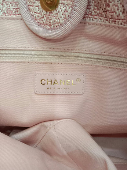Chanel Deauville Tote Tweed Pink Microchipped