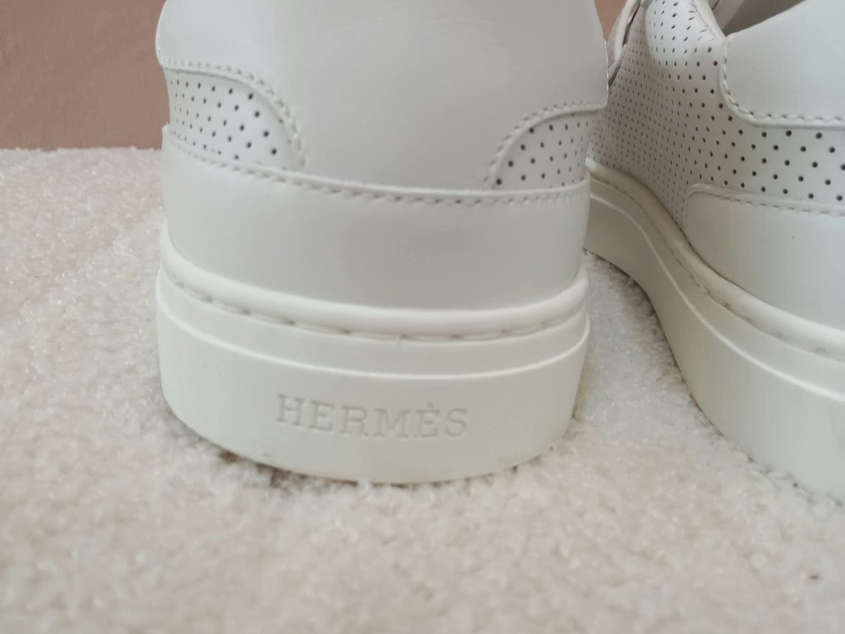 Hermes Day White Kelly Sneakers Rose Gold Buckle Size 35