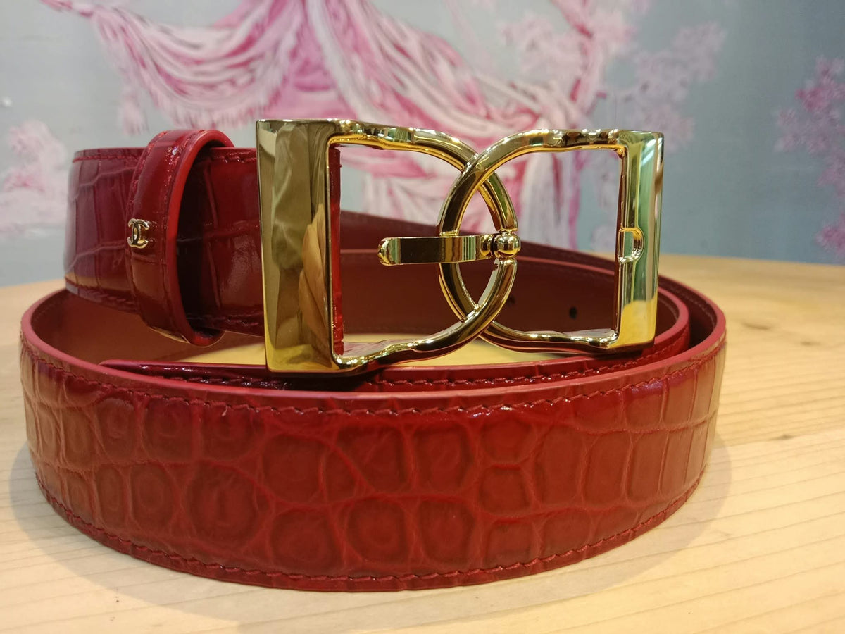 Chanel Crocodile Embossed Calfskin & Metal Belt Dark Red Brandnew
