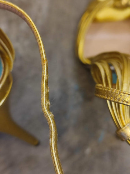 Gucci Allie Knotted Metallic Gold Heels Size 35