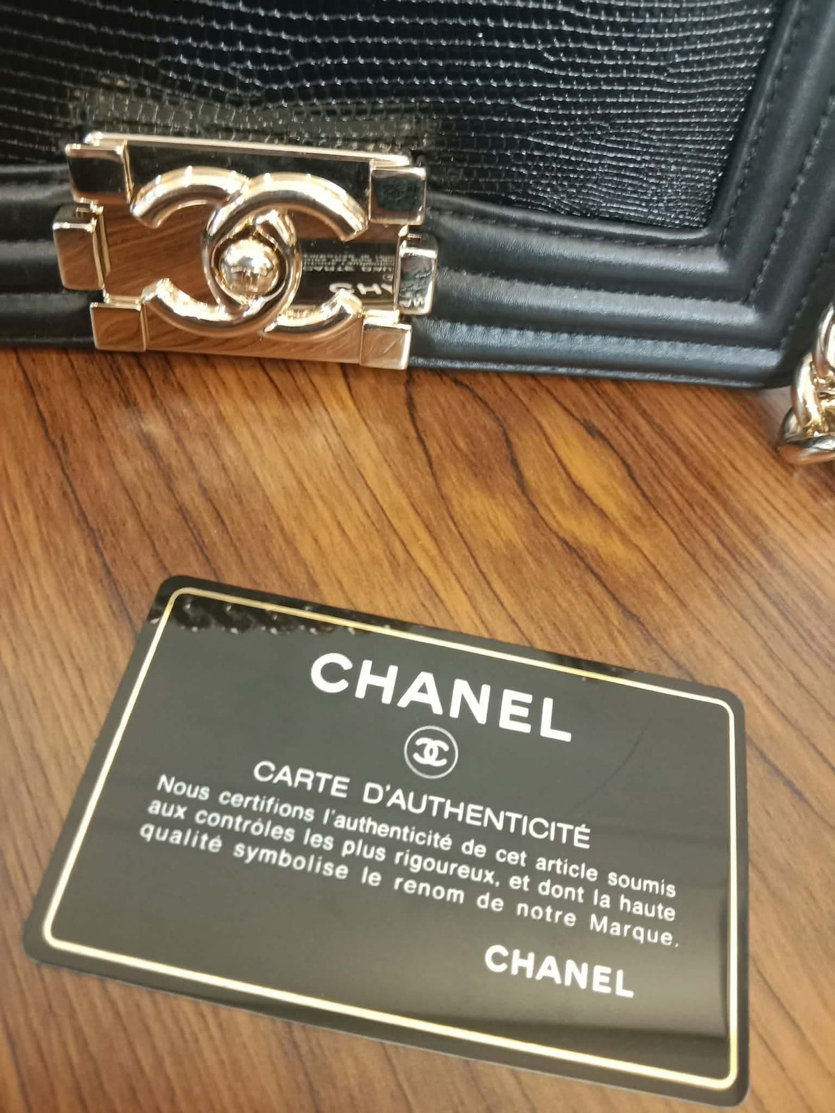 Chanel Leboy Lizard/Calfskin Black Leboy Small Series 27