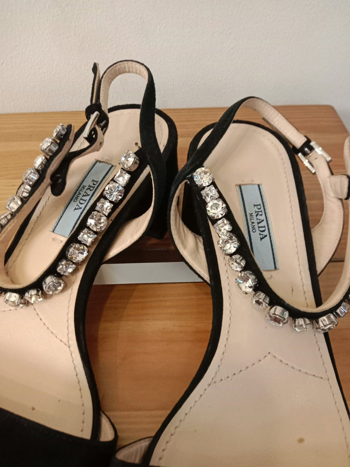 Prada Black Satin Crystal-Embellished Sandals Size 37