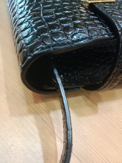 Saint Laurent Manhattan Crocodile Embossed Leather Black