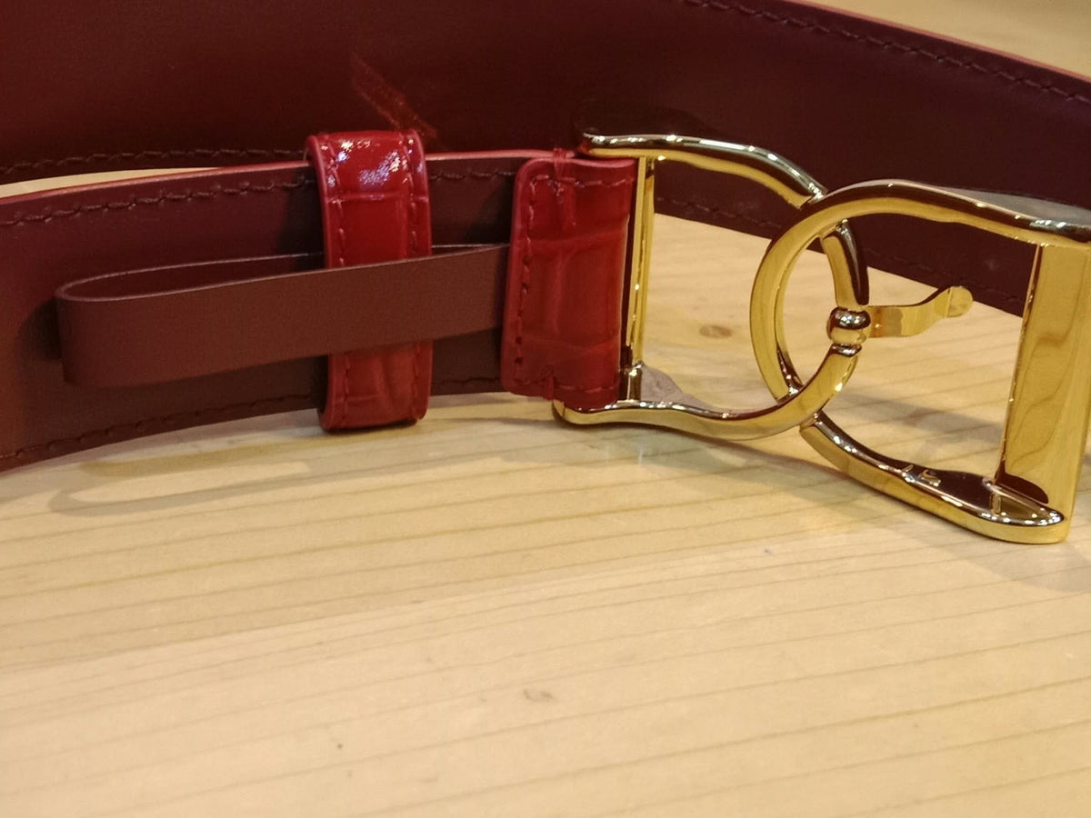 Chanel Crocodile Embossed Calfskin & Metal Belt Dark Red Brandnew