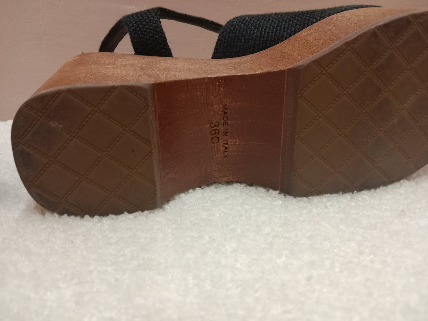 Chanel Wedge Sandals Black Canvas Embroidered Interlocking CC Logo Size 36