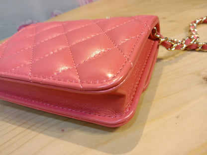 Chanel VIC Gift Quilted Mini Wallet on Chain in Pink/Coral Apricot MIcrochipped