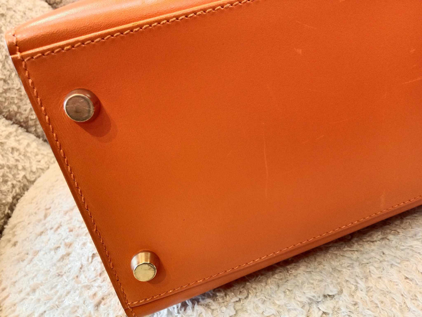 Hermes Kelly 28 Boxcalf Poppy Orange Stamp F Square