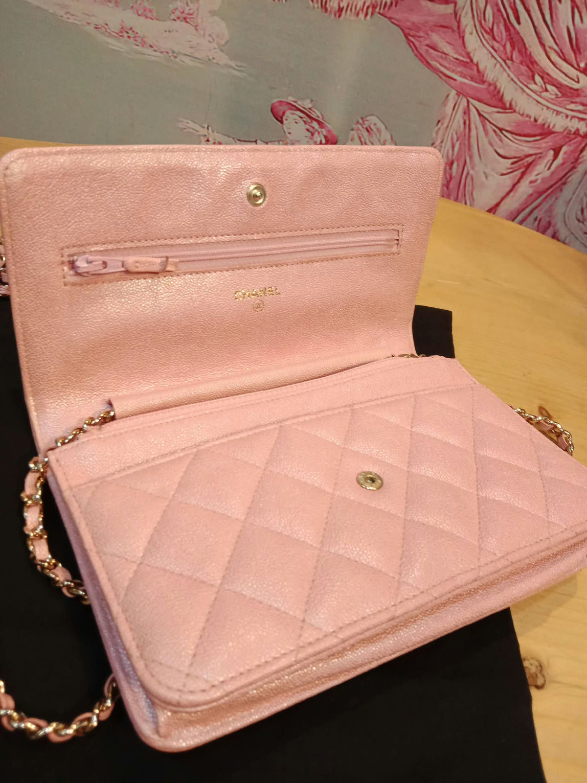 Chanel Classic Wallet on Chain Pink Iridescent Caviar Series 27